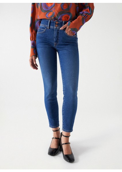 Orta Bel Slim Paça Cropped Fit Mavi Kadın Denim Pantolon 21006983