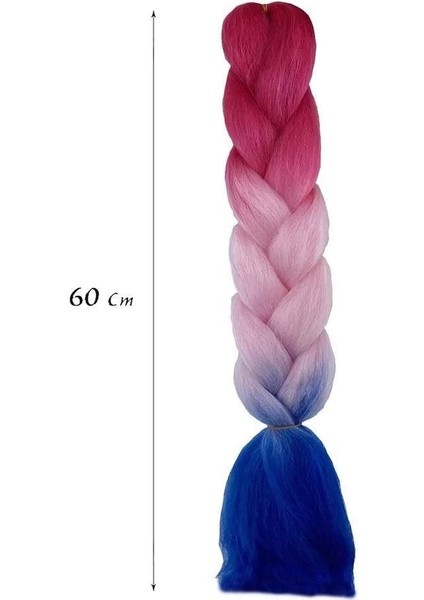 Koyu Pembe Üç Renk Ombreli Afrika Zenci Örgüsü Box Braid Sentetik Saç 60CM 100GR