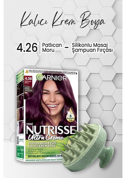 Nutrisse Kalıcı Krem Saç Boyası 4.26 Patlıcan Moru ve Şampuan Fırçası Yeşil