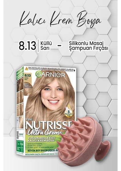 Nutrisse Besleyici Krem Saç Boyası 8.13 Küllü Sarı ve Şampuan Fırçası Pembe