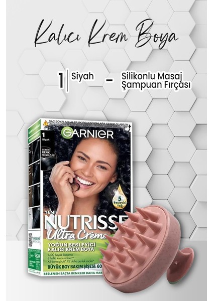 Nutrisse Besleyici Krem Saç Boyası 1 Siyah ve Şampuan Fırçası Pembe