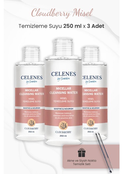 Cloudberry Misel Temizleme Suyu 250 ml x 3 Adet ve Siyah Nokta Temizleme Seti