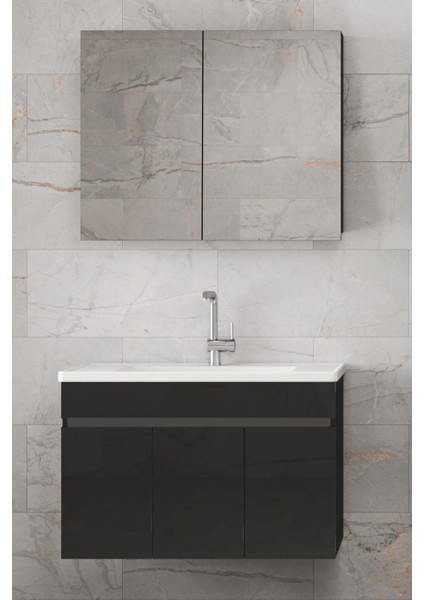 Viola3 Siyah 80 cm Mdf-Ayna Dolaplı Seramik Lavabolu Banyo Dolabı**demonte Değil** modelleri