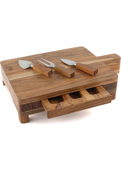 Ahşap 3 Parça Peynir Servis Seti 41X25X9 cm