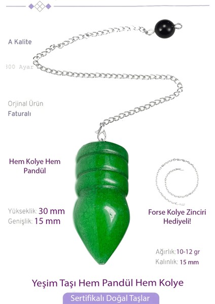 Sertifikalı Nefrit Yeşimi Taşı Pandül Sarkaç Hem Pandül - Hem Kolye
