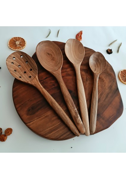 Ahşap Tahta Servis, Sunum Kaşık Seti - El Yapımı Ceviz Ağacı fiyatları