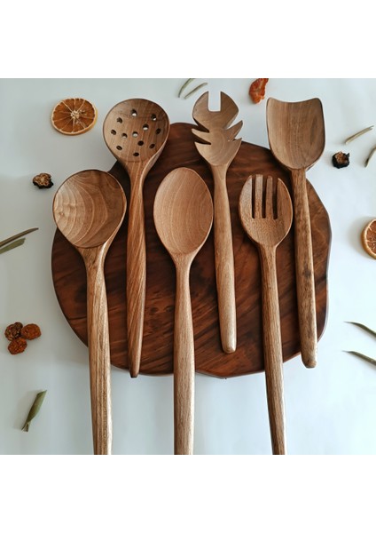 Ahşap Tahta Servis, Sunum Kaşığı ve Spatula Seti - El Yapımı - Ceviz Ağacı fiyatları