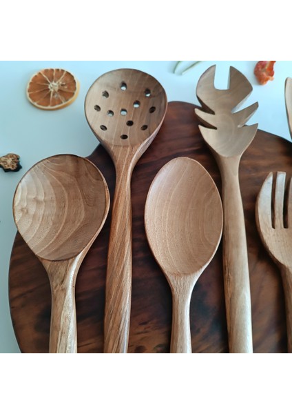 Ahşap Tahta Servis, Sunum Kaşığı ve Spatula Seti - El Yapımı - Ceviz Ağacı fırsatları
