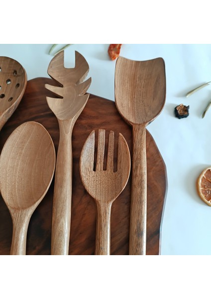 Ahşap Tahta Servis, Sunum Kaşığı ve Spatula Seti - El Yapımı - Ceviz Ağacı indirimleri