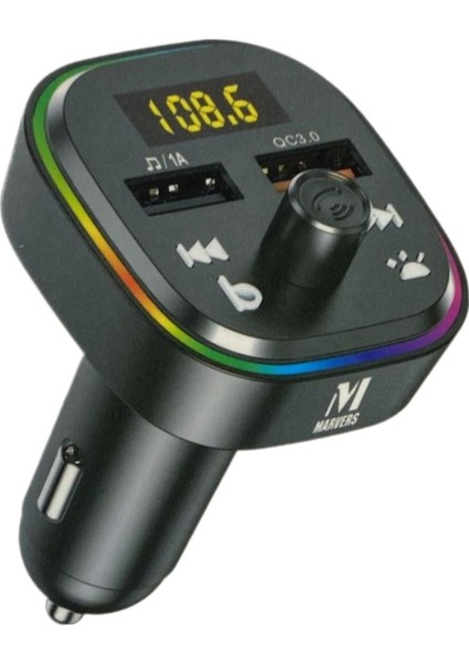 Araç Fm Transmitter Bluetooth 5.0 USB Müzik Oto Aksesuar- Araç Içi Çakmaklık Şarj Type-C Uyumlu