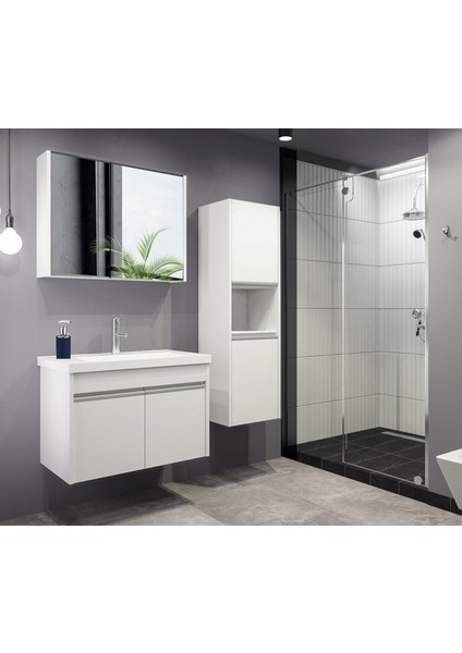 Alfa Banyo Luiza (80 35) 115 cm Mdf-Boy Dolaplı Seramik Lavabolu Banyo Dolabı Takımı**demonte Değil**