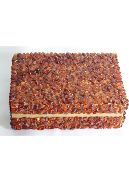Damla Kehribar Taşlarla Kaplanmış 15 x 10 cm Y:5 cm Ahşap Kutu