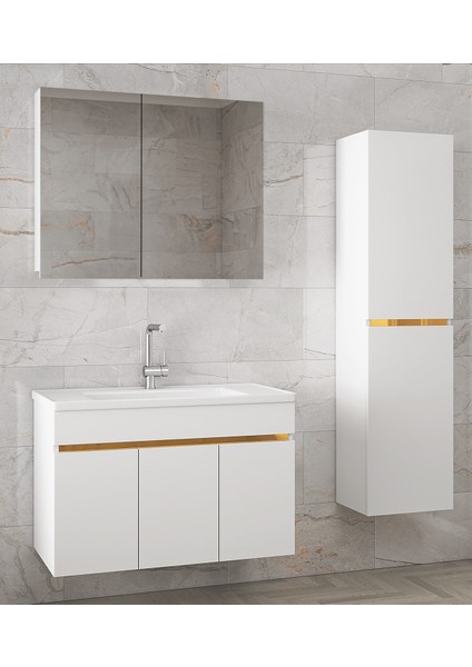 Alfa Banyo Viola3-S Beyaz (80+35) 115 cm Mdf-Seramik Lavabolu Banyo Dolabı Takımı**demonte Değil**