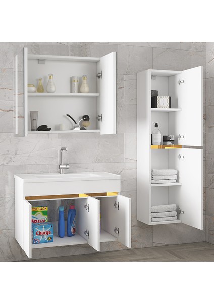 Alfa Banyo Viola3-S Beyaz (80+35) 115 cm Mdf-Seramik Lavabolu Banyo Dolabı Takımı**demonte Değil**