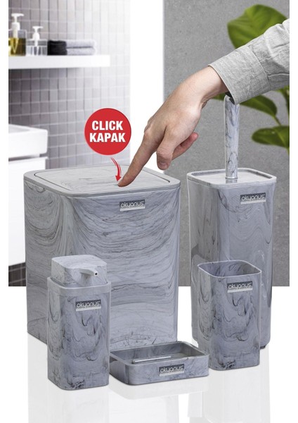 5 Parça Akrilik Mermer Desen Banyo Seti