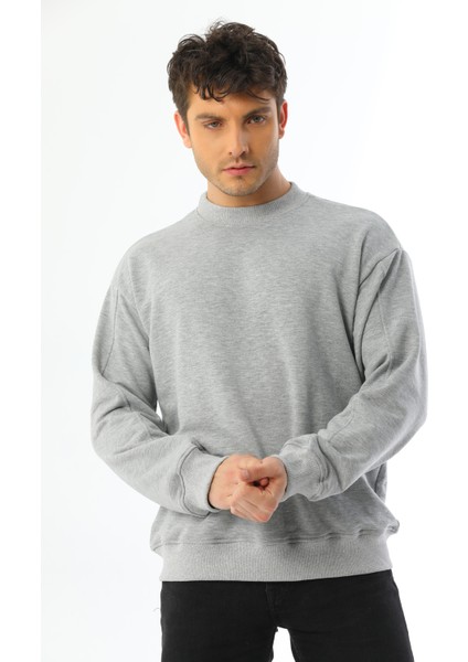Gri Basic 3 Iplik Bisiklet Yaka Mevsimlik Erkek Sweatshirt
