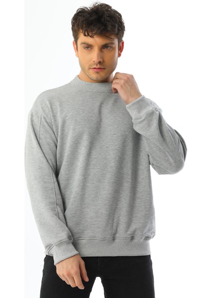 Gri Basic 3 Iplik Bisiklet Yaka Mevsimlik Erkek Sweatshirt