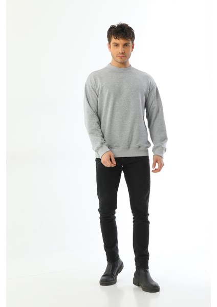 Gri Basic 3 Iplik Bisiklet Yaka Mevsimlik Erkek Sweatshirt