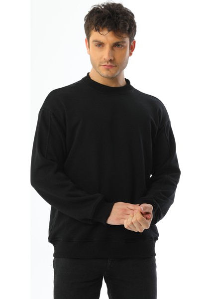 Siyah Basic 3 Iplik Bisiklet Yaka Mevsimlik Erkek Sweatshirt fiyatları
