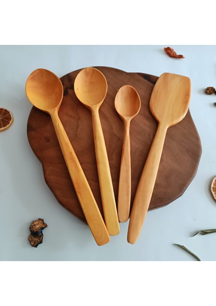 Ahşap Tahta Servis ve Sunum Kaşığı ve Spatula Seti - El Yapımı - Şimşir Ağacı