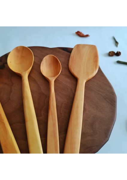 Ahşap Tahta Servis ve Sunum Kaşığı ve Spatula Seti - El Yapımı - Şimşir Ağacı indirimleri