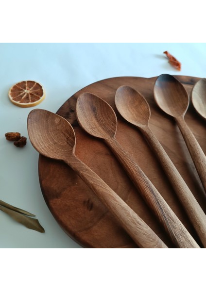 Ahşap Tahta Servis, Sunum, Yemek Kaşığı Seti - El Yapımı - Ceviz Ağacı - 21 cm modelleri