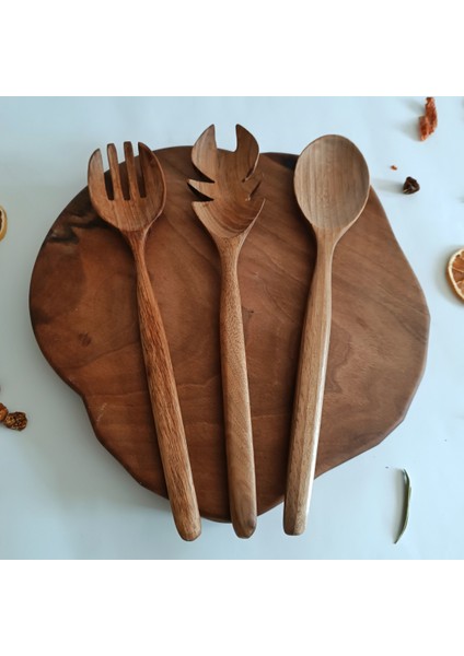 Ahşap Tahta Servis, Sunum, Yemek Kaşık ve Salata Servis Kaşığı Seti - El Yapımı - Ceviz Ağacı indirimleri