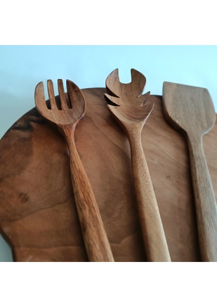 Ahşap Tahta Servis, Sunum, Spatula ve Salata Servis Kaşığı Seti - El Yapımı - Ceviz Ağacı modelleri