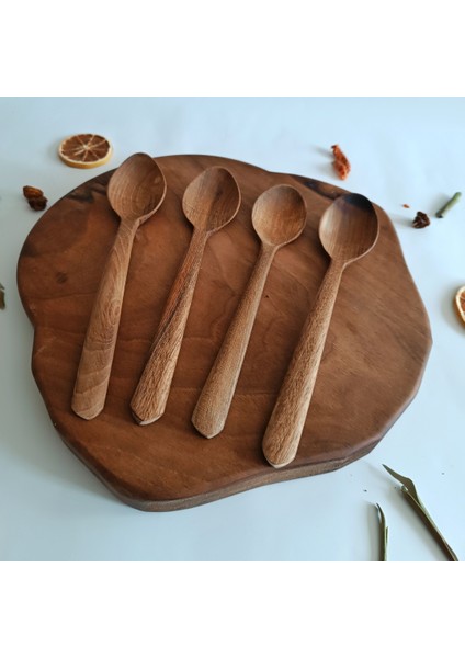 Ahşap Tahta Servis, Sunum, Yemek Kaşığı Seti - El Yapımı - Ceviz Ağacı - 21 cm