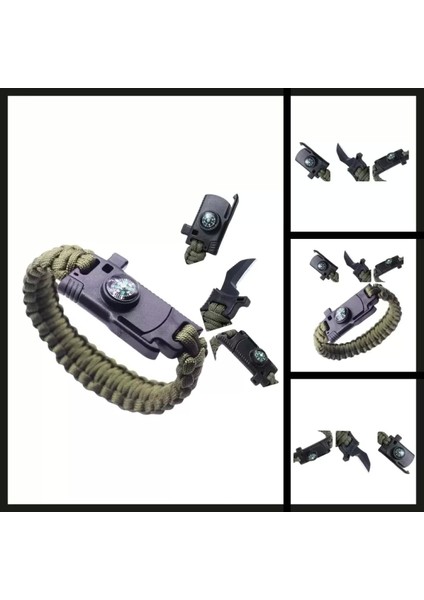 Uyguna-Yakala 9595 Haki Pusulalı Bıçaklı Paracord BILEKLIK-MLZ.221