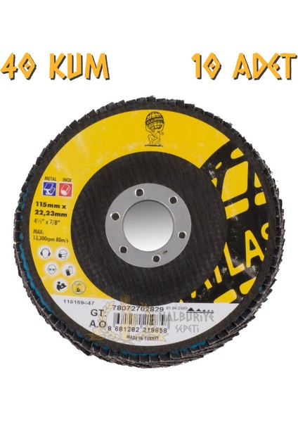 Katlı Flap Disk Yuvarlak Zımpara 115 mm - P40 Kum - 10 Adet