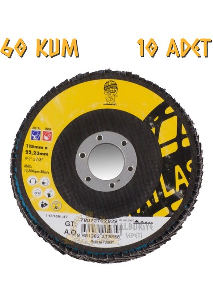 Katlı Flap Disk Yuvarlak Zımpara 115 mm - P60 Kum - 10 Adet