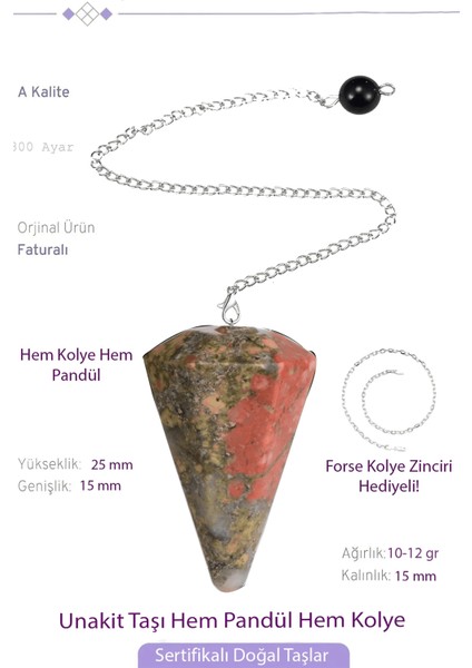 Sertifikalı Unakit Taşı Pandül Sarkaç Hem Pandül - Hem Kolye