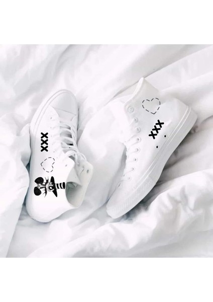Siyah Palyaço Baskılı Beyaz Keten Çocuk Spor Ayakkabı Sneaker