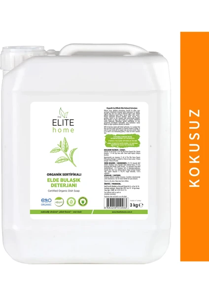 The Elite Home Organik Sertifikalı Elde Bulaşık Deterjanı 3 kg Kokusuz