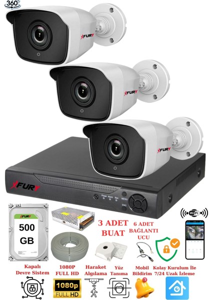 3 Kameralı 5mp 3.6mm Lens 2mp Görüntü 36 Led Gece Görüşlü FullHd Güvenlik Kamerası 2236 500 GB
