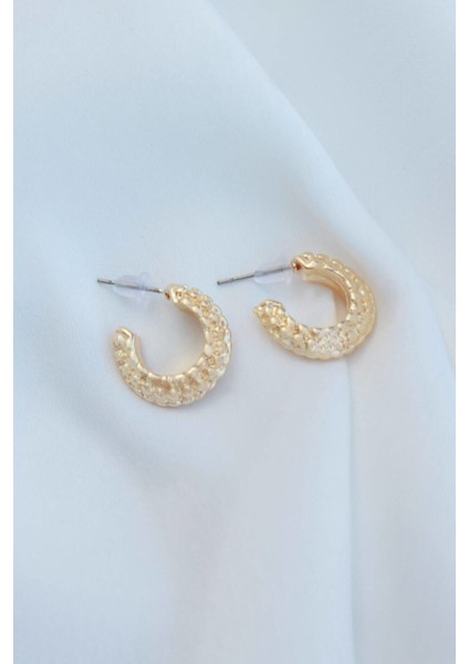 Mini Halka Desenli Gold Küpe