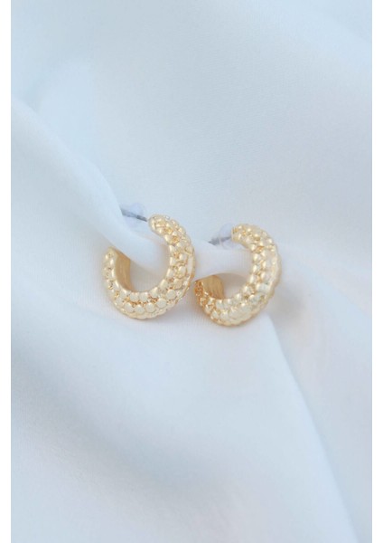 Mini Halka Desenli Gold Küpe