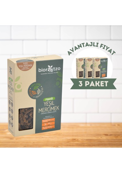 Organik Glütensiz Vegan Yeşil Mercimek Artizan Bronz Kalıp Fusilli Makarna 200 gr x 3 Adet