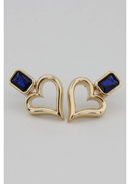 Lacivert Taşlı Kalp Küpe - Altın Renk fiyatları