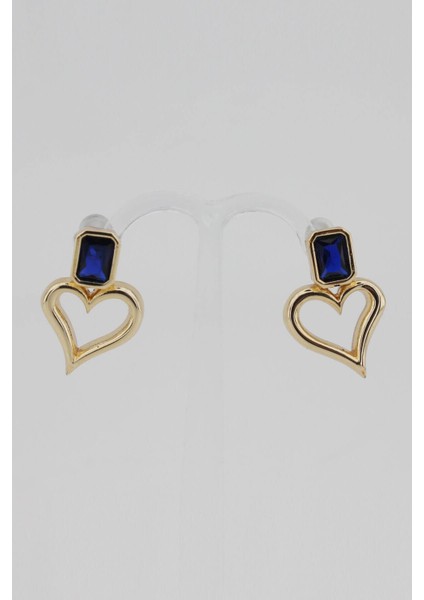 Lacivert Taşlı Kalp Küpe - Altın Renk modelleri