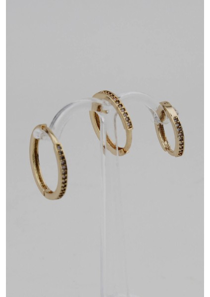 Zirkon Üçlü Gold Mini Halka Küpe Seti