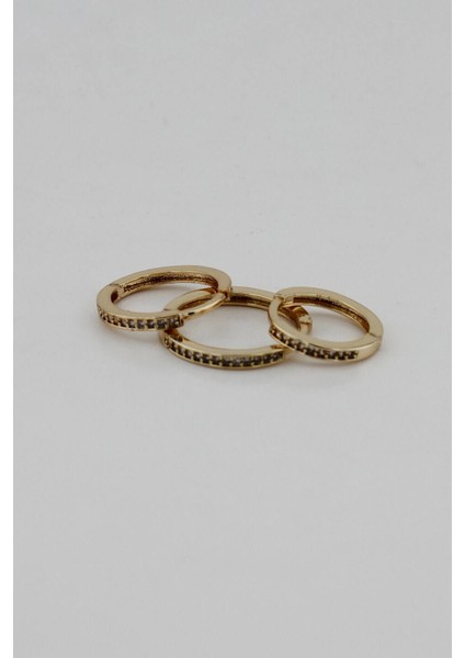 Zirkon Üçlü Gold Mini Halka Küpe Seti