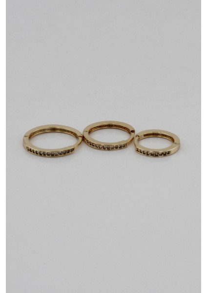 Zirkon Üçlü Gold Mini Halka Küpe Seti