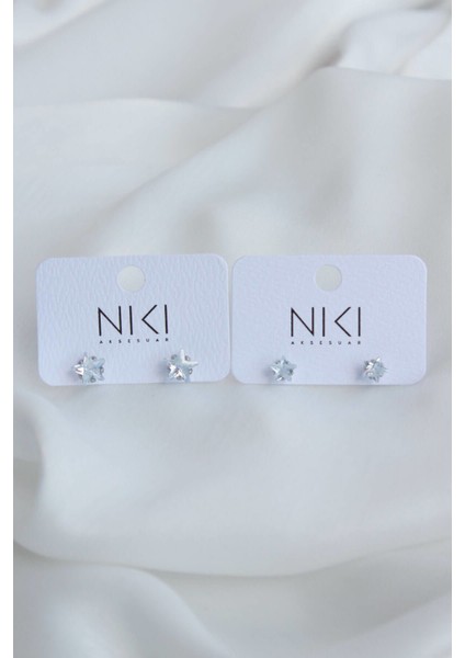 Zirkon Yıldız Taşlı Çelik Büyük Boy ve Küçük Boy Küpe Set fiyatları