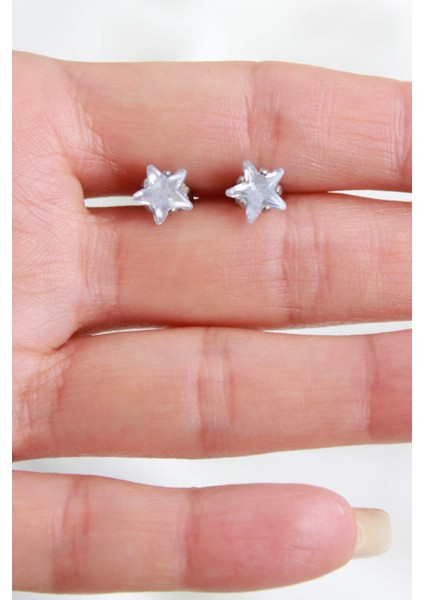 Zirkon Yıldız Taşlı Çelik Büyük Boy ve Küçük Boy Küpe Set modelleri