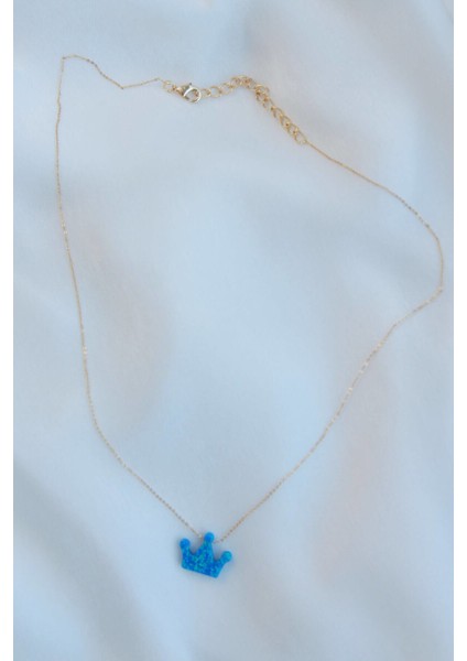 Opal Taşlı Kral Tacı Gold Kolye