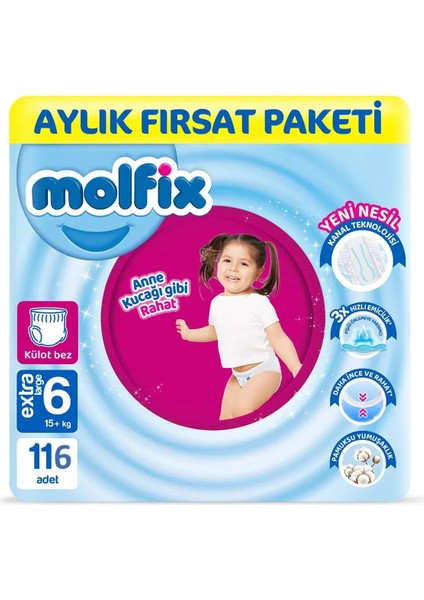 Bebek Bezi 6 Beden Extra Large Aylık Fırsat Paketi 58 Adet x 2 116 Adet