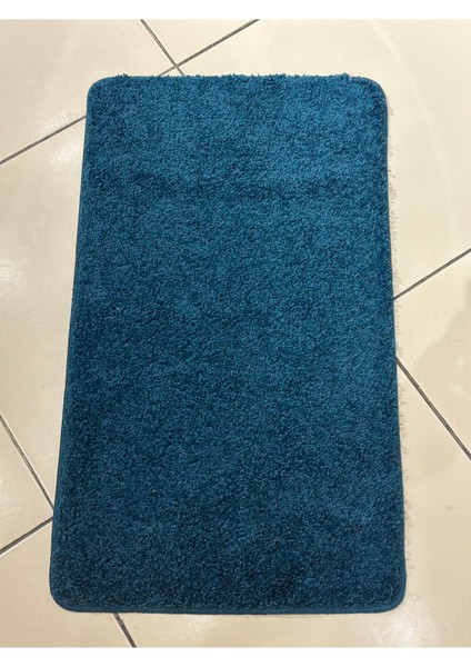 Kaymaz Taban Mavi Yıkanabilir Kesme Shaggy Banyo Paspası 57X97 cm