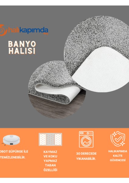 Kaymaz Taban Gri Yıkanabilir Kesme Shaggy Banyo Paspası 57X97 cm